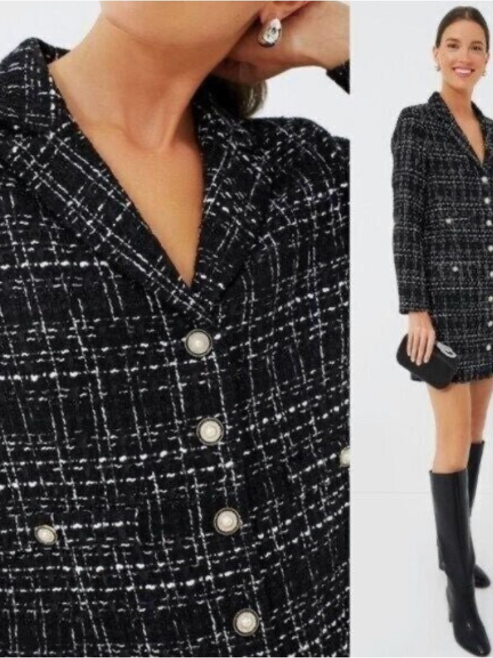 TUCKERNUCK Black and White Tweed Blazer Dress